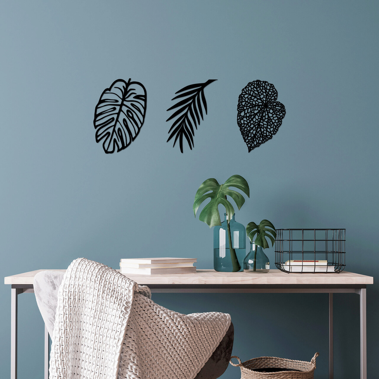 Decoratiune de perete, Leaves, 21 x 32 cm, Negru - imagine 6